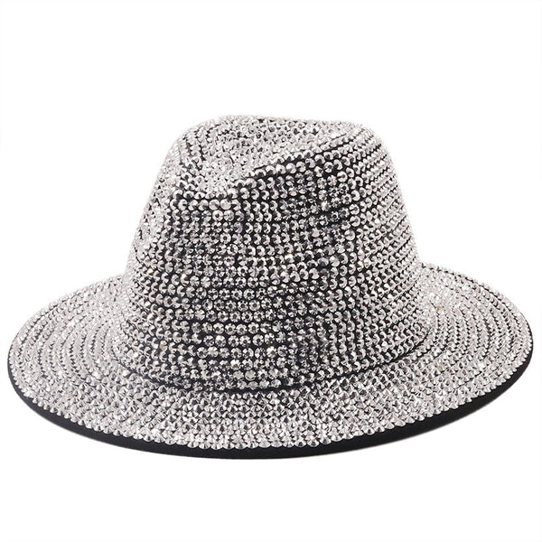 ClamantaBeauty  Argent / 56-58cm Chapeau en Strass -Chapeau à Large Bord pour Homme et Femme