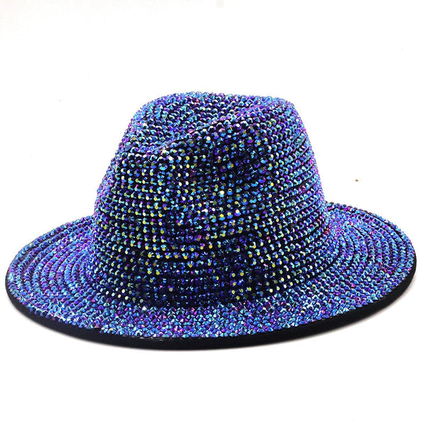 ClamantaBeauty  Bleu / 56-58cm Chapeau en Strass -Chapeau à Large Bord pour Homme et Femme