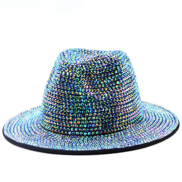 ClamantaBeauty  Bleu/Ciel / 56-58cm Chapeau en Strass -Chapeau à Large Bord pour Homme et Femme
