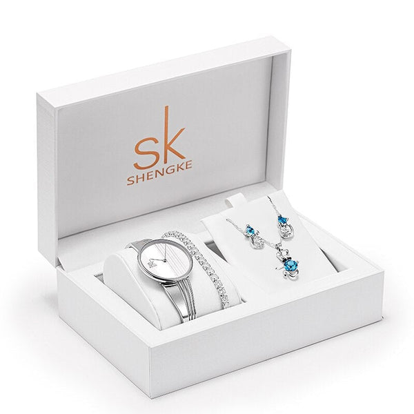 ClamantaBeauty  Blanc Coffret montre à Quartz élégant avec collier