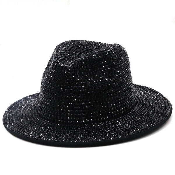 ClamantaBeauty  Noir / 56-58cm Chapeau en Strass -Chapeau à Large Bord pour Homme et Femme
