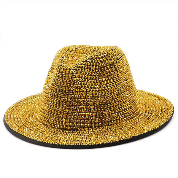 ClamantaBeauty  Or / 56-58cm Chapeau en Strass -Chapeau à Large Bord pour Homme et Femme