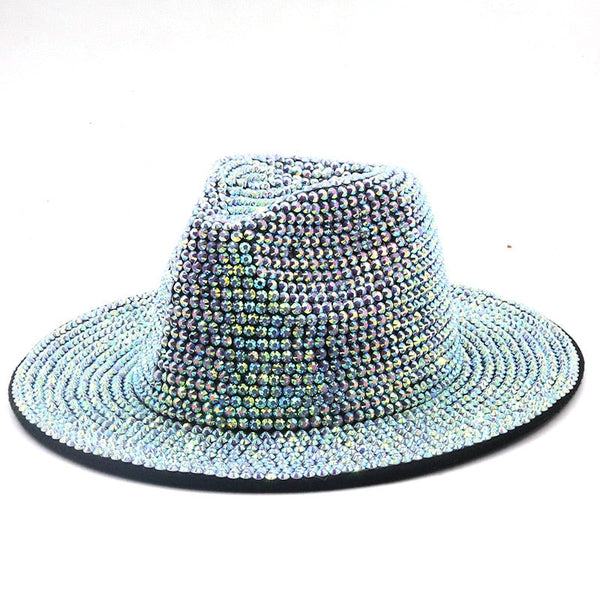ClamantaBeauty  Turquoise / 56-58cm Chapeau en Strass -Chapeau à Large Bord pour Homme et Femme