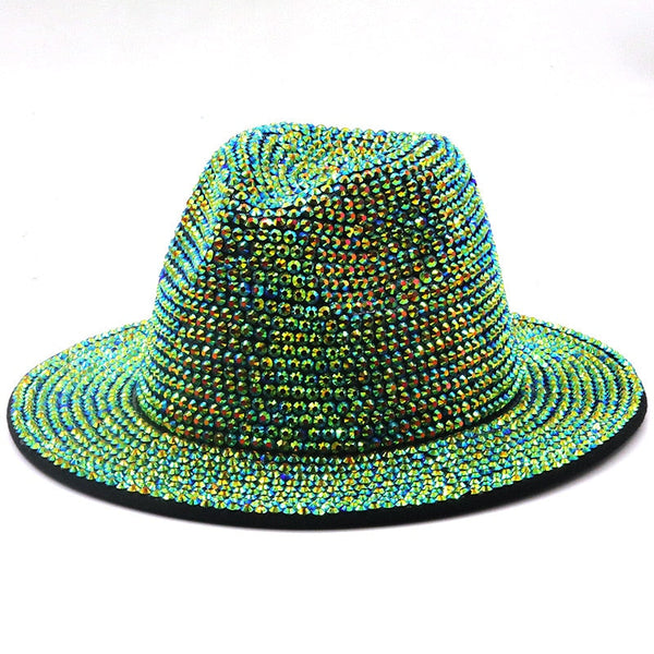 ClamantaBeauty  Vert / 56-58cm Chapeau en Strass -Chapeau à Large Bord pour Homme et Femme