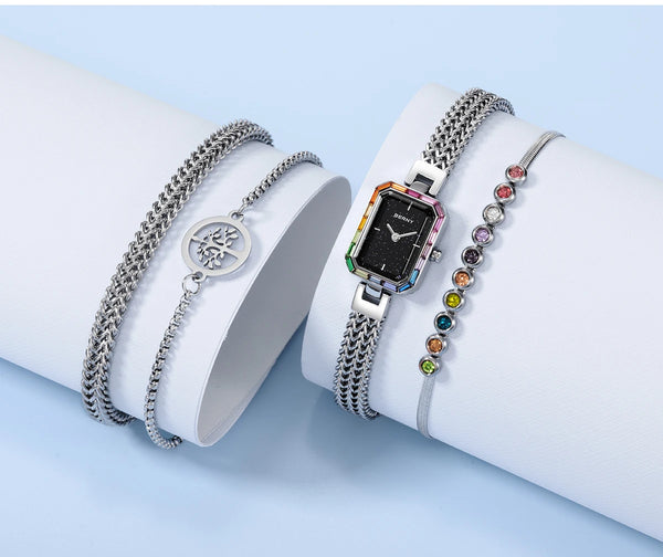 Montre Rectangle et de trois bracelets assortis pour femme