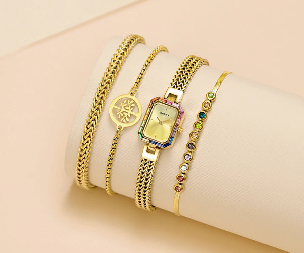 Montre Rectangle et de trois bracelets assortis pour femme