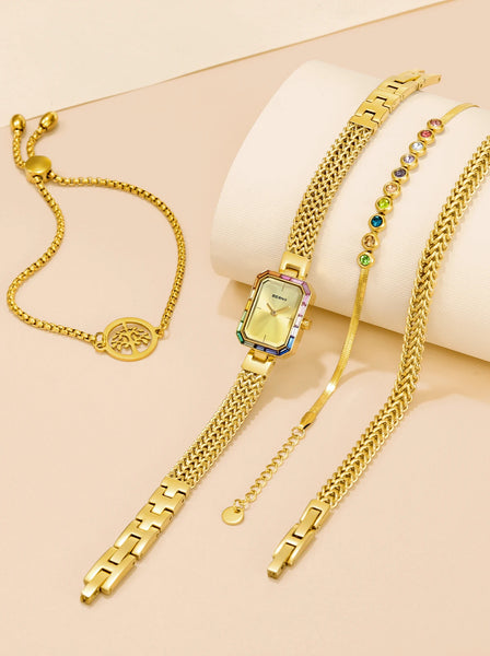 Montre Rectangle et de trois bracelets assortis pour femme