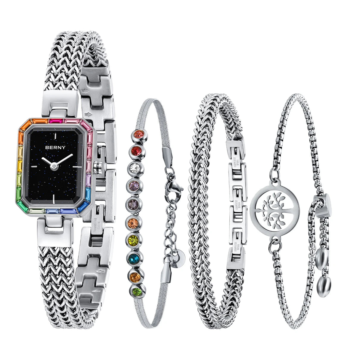 Montre Rectangle et de trois bracelets assortis pour femme