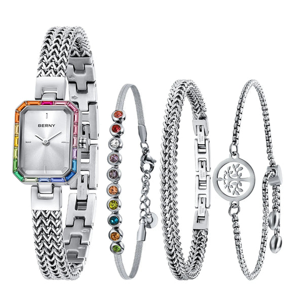 Montre Rectangle et de trois bracelets assortis pour femme