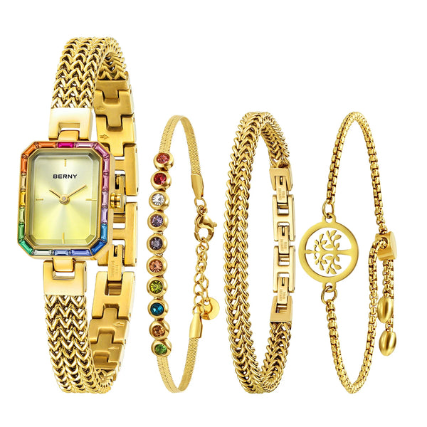 Montre Rectangle et de trois bracelets assortis pour femme