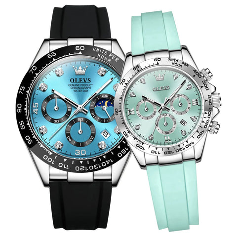 Couple Montres homme et femme assorties, élégantes et modernes – Bracelet silicone affichage lumineux date automatique