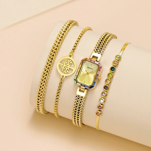 Montre Rectangle et de trois bracelets assortis pour femme