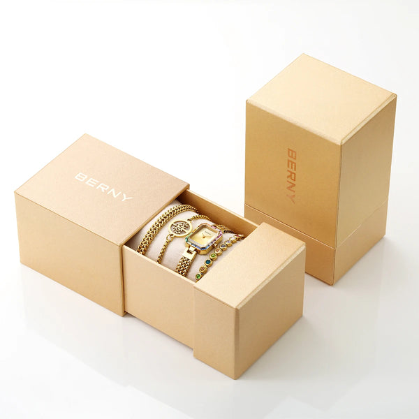 Montre Rectangle et de trois bracelets assortis pour femme