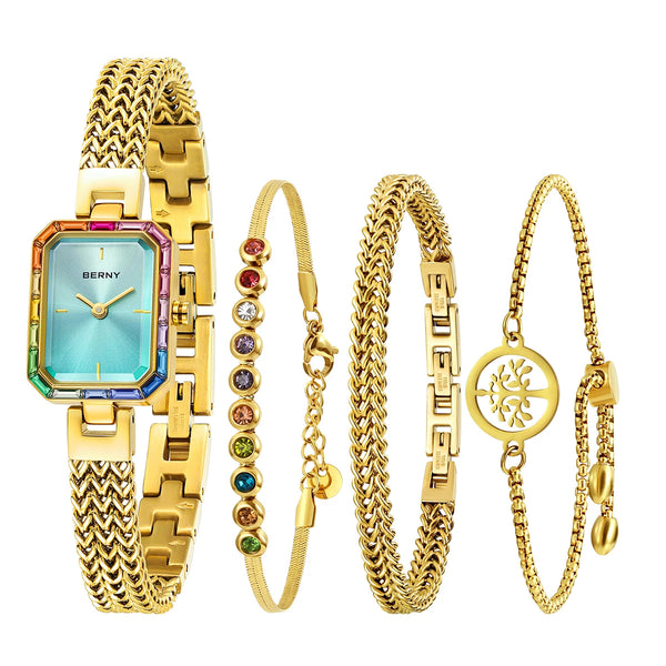 Montre Rectangle et de trois bracelets assortis pour femme