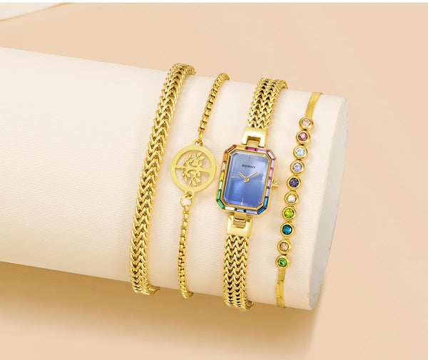 Montre Rectangle et de trois bracelets assortis pour femme