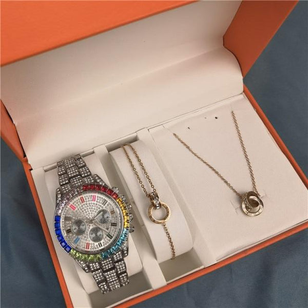 ClamantaBeauty Argent Ensemble Collier bracelet montres strass pour femmes
