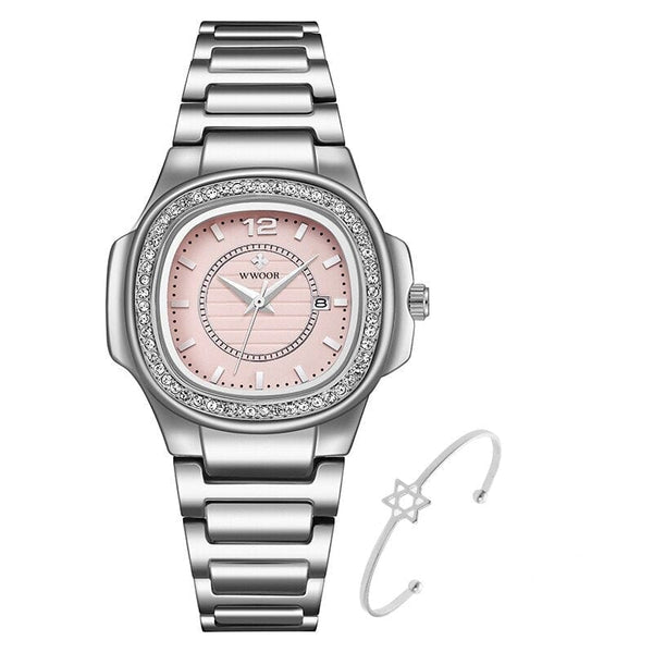 Clamanta Beauty Argent Montre carré et bracelets pour femmes