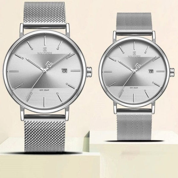 Clamanta Beauty Argent Montre hommes et femmes bracelet acier inoxydable mode amoureux