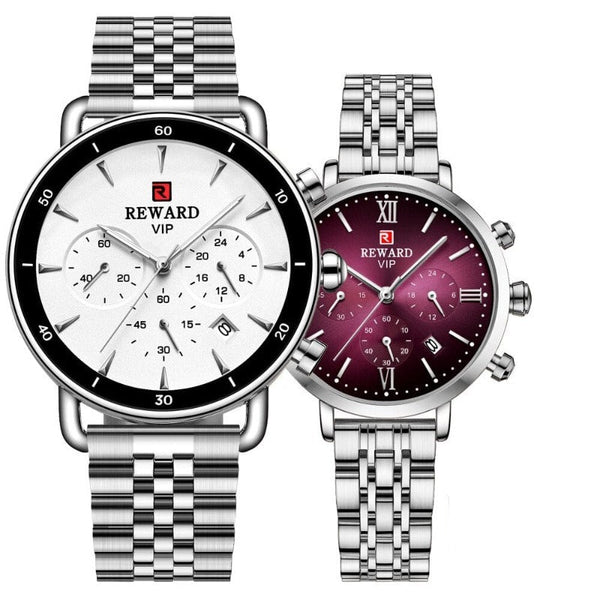 Clamanta Beauty Argent Montre hommes et femmes chronographe en acier inoxydable