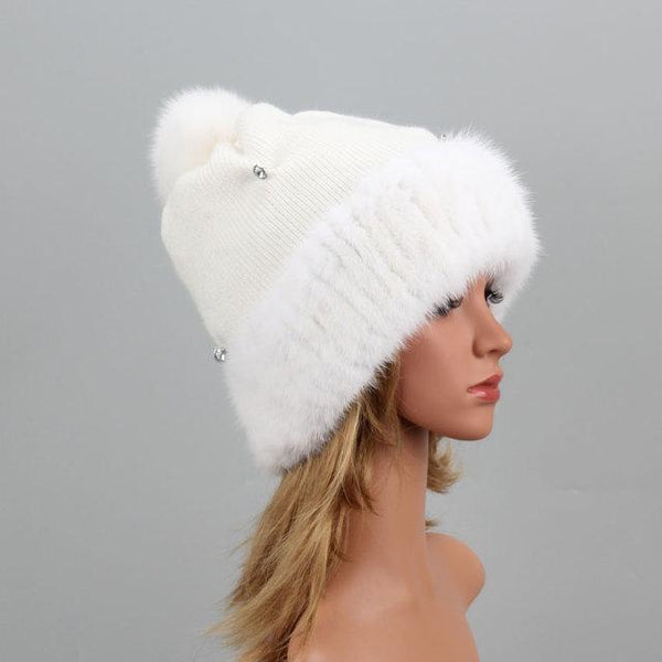 beautefeminine.fr Blanc Bonnet en vraie fourrure de vison naturelle