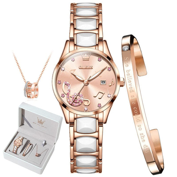 beautefeminine.fr Blanc Coffret montre-bracelet élégante en céramique pour femmes