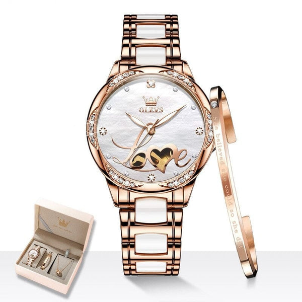 Clamanta Beauty Blanc Coffret montre mécaniques Design Romantique bracelet céramique pour femme