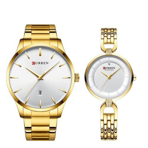 Clamanta Beauty Blanc Ensemble montre doré pour homme et femme
