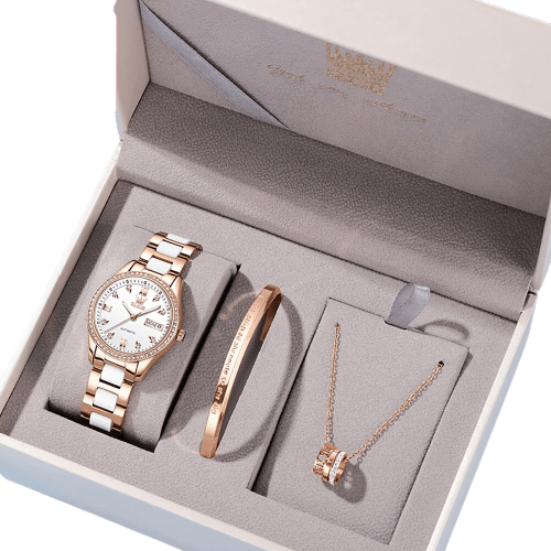 Clamanta Beauty Blanc Montre-bracelet automatique en céramique pour femme