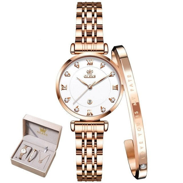 beautefeminine.fr Blanc Montre bracelet et collier de luxe pour femmes 3 pcs dans un magnifique coffret