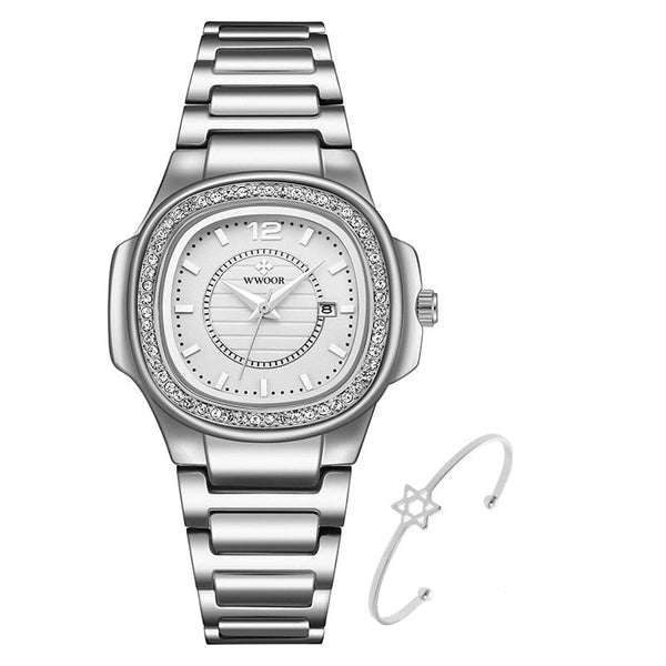 Clamanta Beauty Blanc Montre carré et bracelets pour femmes