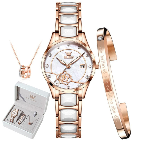 beautefeminine.fr Blanc Montre de luxe à Quartz avec bracelet pour femmes