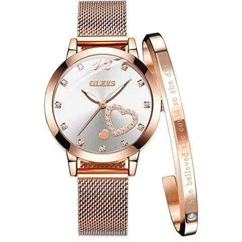 beautefeminine.fr Blanc Montre et Bracelet en or Rose pour femme