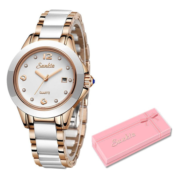 Clamanta Beauty Blanc Montre Fashion en céramique à Quartz pour femmes
