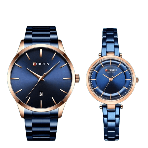 Clamanta Beauty Bleu Ensemble montre doré pour homme et femme