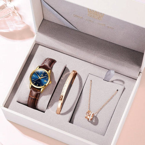 Clamanta Beauty Bleu Montre à Quartz bracelet en cuir pour femmes
