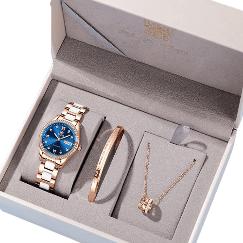 Clamanta Beauty Bleu Montre-bracelet automatique en céramique pour femme