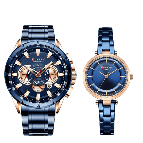 Clamanta Beauty Bleu Montre chronographe design élégant acier inoxydable pour couple