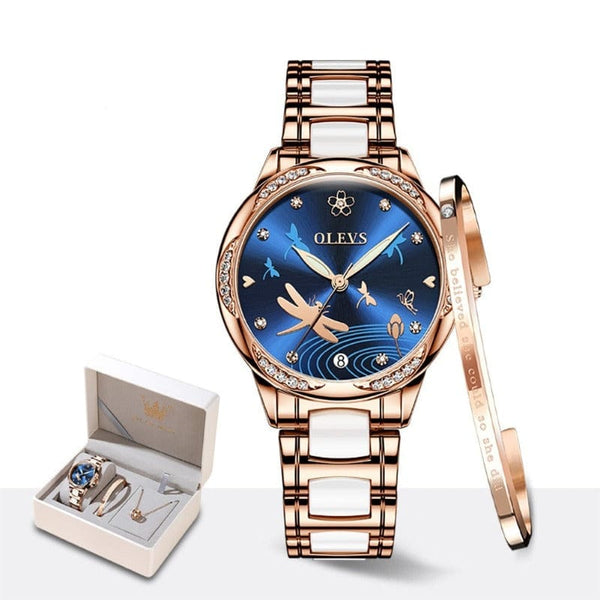 Clamanta Beauty Bleu Montre de luxe automatique bracelet céramique pour femme