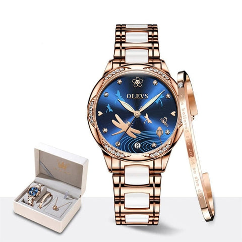 Clamanta Beauty Bleu Montre de luxe automatique bracelet céramique pour femme