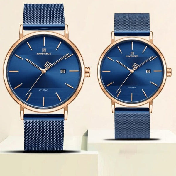 Clamanta Beauty Bleu Montre hommes et femmes bracelet acier inoxydable mode amoureux