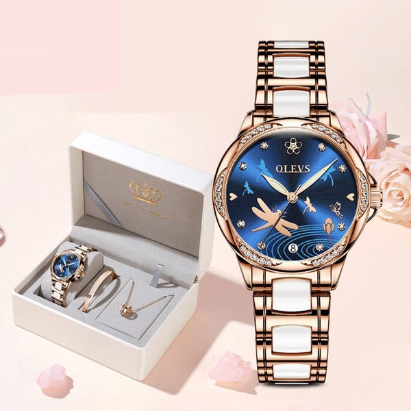 Clamanta Beauty Bleu Montre mécanique automatique luxueuse pour femmes
