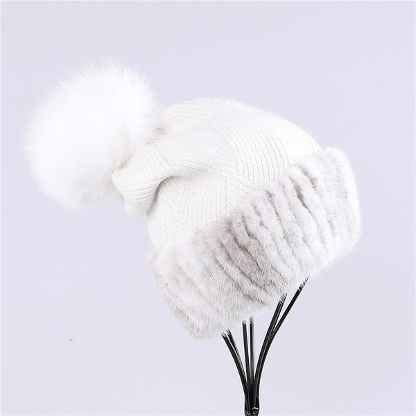 beautefeminine.fr Bonnet en fourrure de vison lady Fashion avec Pom Poms