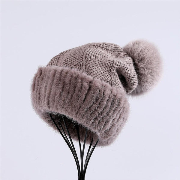 beautefeminine.fr Bonnet en fourrure de vison lady Fashion avec Pom Poms