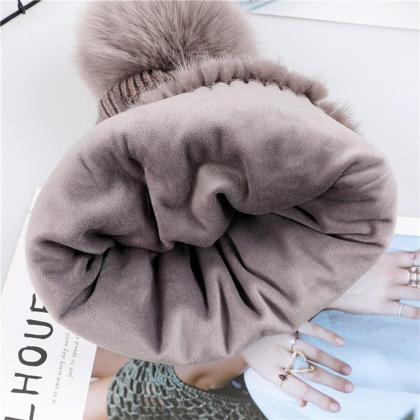 beautefeminine.fr Bonnet en fourrure de vison lady Fashion avec Pom Poms