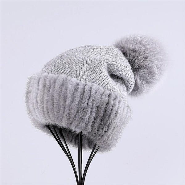 beautefeminine.fr Bonnet en fourrure de vison lady Fashion avec Pom Poms