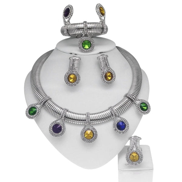 Clamanta Beauty Chaine ras du cou boucles d'oreilles, bijoux de luxe 4pcs