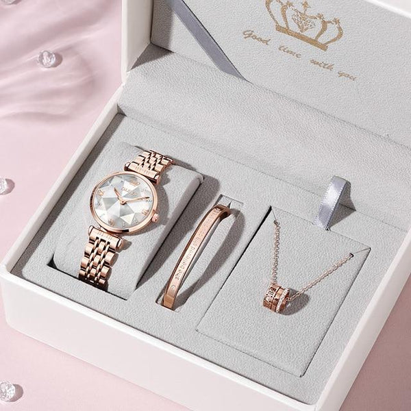 beautefeminine.fr coffret bijoux Blanc Ensemble montre bracelet acier inoxydable tendance pour femme