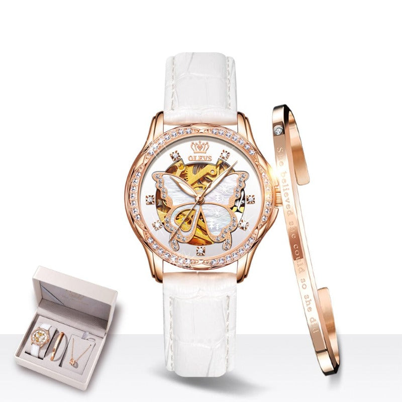 Montre automatique avec bracelet et coffret cadeau pour femmes