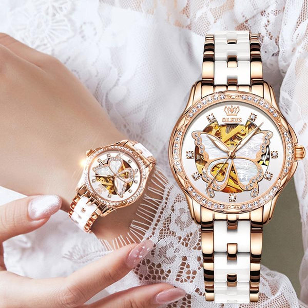 Montre automatique avec bracelet et coffret cadeau pour femmes