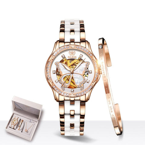 beautefeminine.fr coffret cadeau Or Montre automatique avec bracelet et coffret cadeau pour femmes